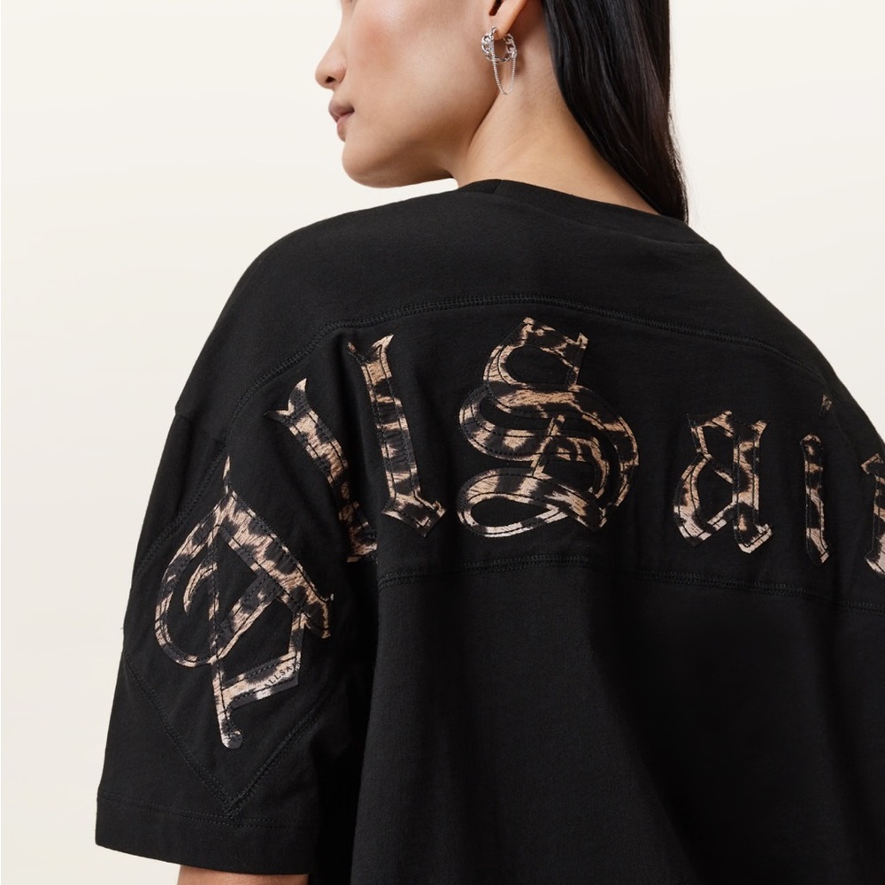 All Saints Fuse Etta Oversized Black Graphic Tee. Size M